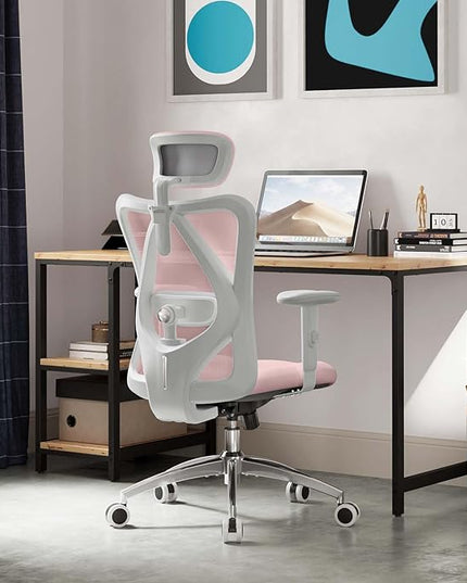 SIHOO M18 Ergonomic Office Chair, Computer Desk Chair with Adjustable Headrest and Lumbar Support, High Back Executive Swivel Chair for Home Office (Light Pink) - LeafyLoom