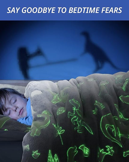 HOMBYS Glow in The Dark Comforter Set 5 Piece Twin/Twin XL with Sheets, Blue Dinosaur Velvet Bedding Comforter Sets for Twin Bed, Ultra Soft Down Alternative Comforter for Boys Kids, Bed in a Bag - LeafyLoom
