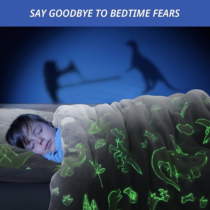 HOMBYS Glow in The Dark Comforter Set 5 Piece Twin/Twin XL with Sheets, Blue Dinosaur Velvet Bedding Comforter Sets for Twin Bed, Ultra Soft Down Alternative Comforter for Boys Kids, Bed in a Bag - LeafyLoom