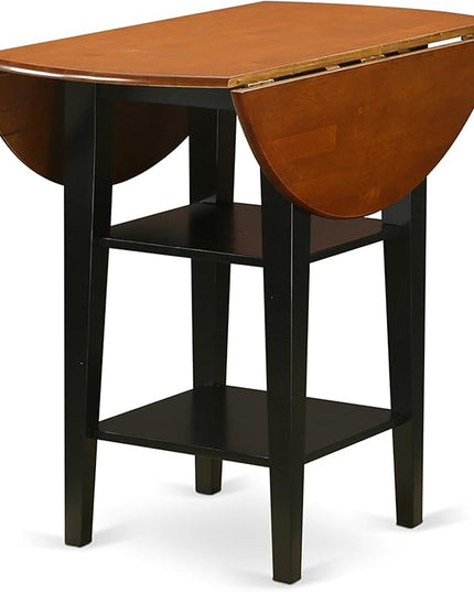 East West Furniture SUKE3H-BCH-W Sudbury 3 Piece Counter Height Set Contains a Round Wooden Table with Dropleaf & Shelves and 2 Kitchen Dining Chairs, 42x42 Inch - LeafyLoom