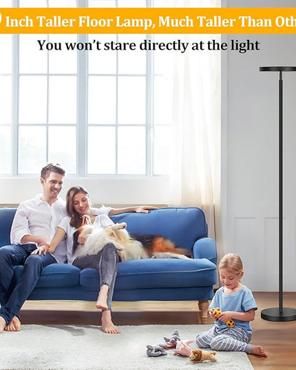 Floor Lamp, 2400LM Bright Floor Lamp for Living Room, LED Modern Torchiere Floor Lamp with 2700K-6000K Stepless Dimming, 69" Tall Standing Lamp with Remote & Foot Switch for Bedroom Office - LeafyLoom