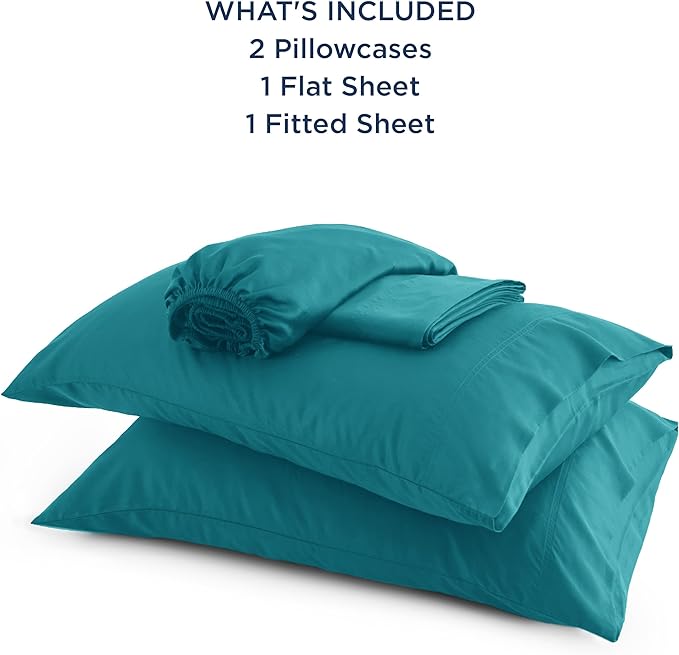 Bedsure Queen Sheets, Rayon Derived from Bamboo, Queen Cooling Sheet Set, Deep Pocket Up to 16", Breathable & Soft Bed Sheets, Hotel Luxury Silky Bedding Sheets & Pillowcases, Turquoise - LeafyLoom