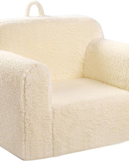 Kids Snuggly-Soft Sherpa Chair, Cuddly Toddler Foam Chair for Boys and Girls, Cream - LeafyLoom