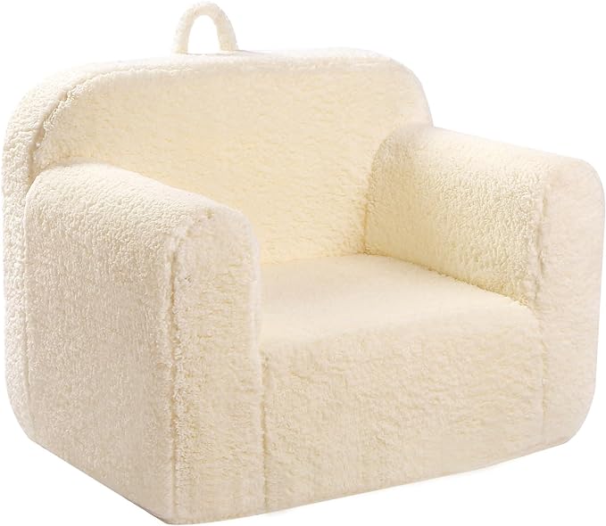 Kids Snuggly-Soft Sherpa Chair, Cuddly Toddler Foam Chair for Boys and Girls, Cream - LeafyLoom