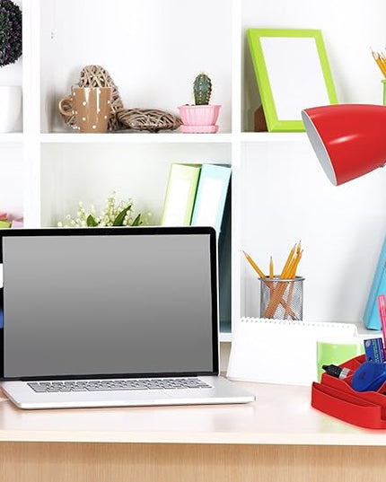 Simple Designs LD1056-RED Gooseneck Organizer Desk Lamp with iPad/Tablet Stand or Book Holder and USB Port, Red - LeafyLoom