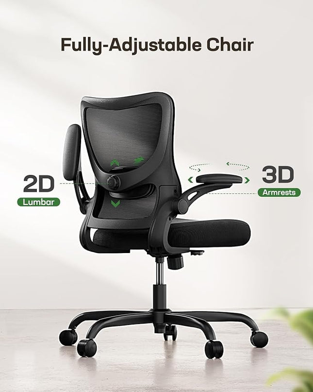 Marsail Office Chair Ergonomic Desk Chair with 3 Ways PU Armrests and Adjustable Lumbar Support Breathable Mesh Computer Chair Executive Rolling Swivel Comfy Task Chair for Home Office Gaming - LeafyLoom