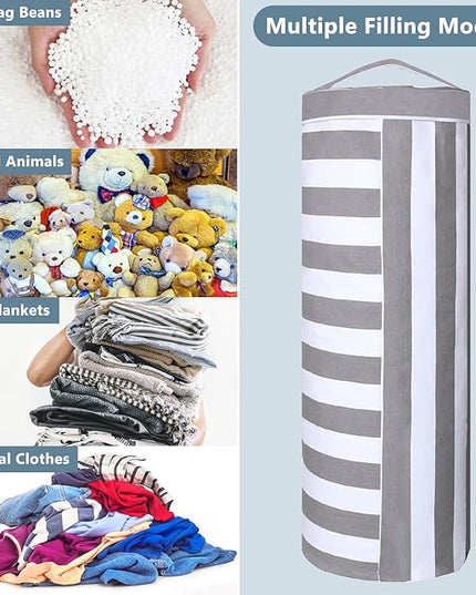Stuffed Animal Storage Bean Bag Cover for Kids, Bean Bag Stuffed Animal Storage for Boys and Girls - Organize, Sit, Play, Box Help Promote Comfort - X-Large, Cylinder, Premium Cotton Canvas - LeafyLoom