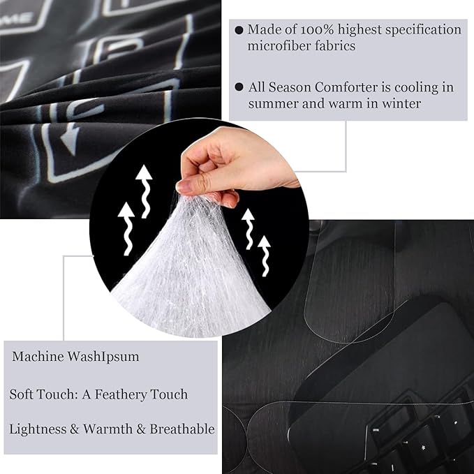 Gamer Comforter Set Twin Size for Boys Kids 3D Gaming Microfiber Quilts Black Video Game Bedding Sets Room Decor Gaming Bedding Set All Season for Game Lovers(Color 1,Twin) - LeafyLoom