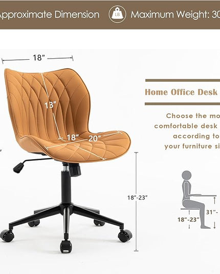 YOUNUOKE Office Desk Chair, Comfy Home Office Chairs, Small Comfortable Desk Chairs with Wheels, Armless PU Leather Chairs for Computer Conference, Camel - LeafyLoom