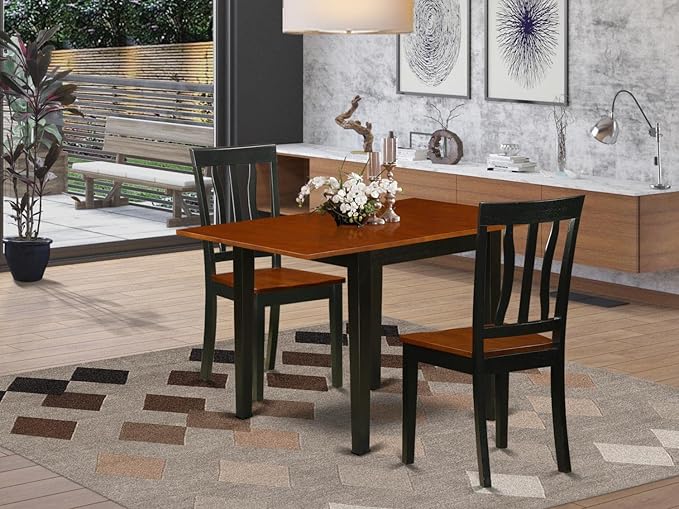 East West Furniture NDAN3-BCH-W Norden 3 Piece Modern Set Contains a Rectangle Wooden Table with Dropleaf and 2 Kitchen Dining Chairs, 30x48 Inch, Black & Cherry - LeafyLoom