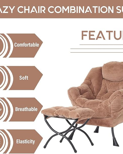 Cozy Lazy Chair and Ottoman, Large Contemporary Accent Lounge Chair Set, Leisure Upholstered Reading Armchair for Bedroom, Living Room, Dorm Rooms, Office - LeafyLoom