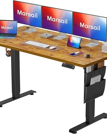 Marsail Standing Desk, Office Adjustable Heights Desk,Stand Up Desk,63x24 Inches Desktop Sit Stand Home Office Gaming Computer Desk with 4 Memory Presets,Headphone Hook,Cable Organizer,Rustic - LeafyLoom