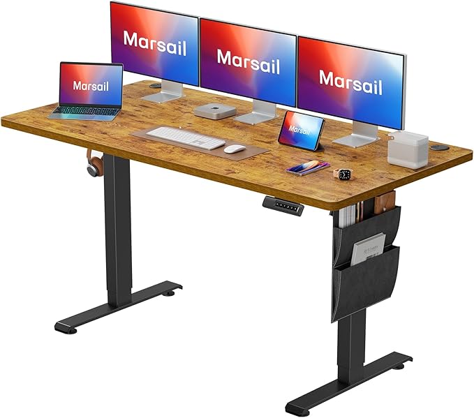 Marsail Standing Desk, Office Adjustable Heights Desk,Stand Up Desk,63x24 Inches Desktop Sit Stand Home Office Gaming Computer Desk with 4 Memory Presets,Headphone Hook,Cable Organizer,Rustic - LeafyLoom