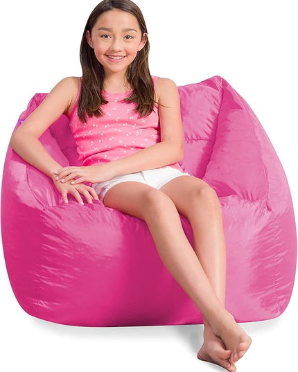 Posh Creations Coronado Bean Bag Boys and Girls Large Chair for Kids, for Gaming and Playrooms, Soft Nylon-Pink - LeafyLoom
