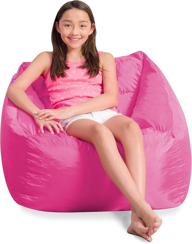Posh Creations Coronado Bean Bag Boys and Girls Large Chair for Kids, for Gaming and Playrooms, Soft Nylon-Pink - LeafyLoom