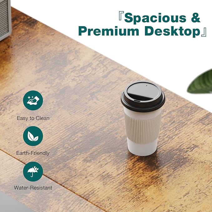SMUG Computer Desk with Storage Drawers, 47 Inch Small Office Desk Modern Simple Workstation Study Writing Table for Home Bedroom, Rustic Brown - LeafyLoom