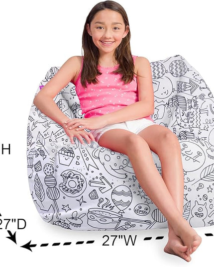 Posh Creations Structured Comfy Bean Bag Chair for Gaming, Reading, and Watching TV, Coronado Chair, Canvas Coloring Fabric - Creatures - LeafyLoom