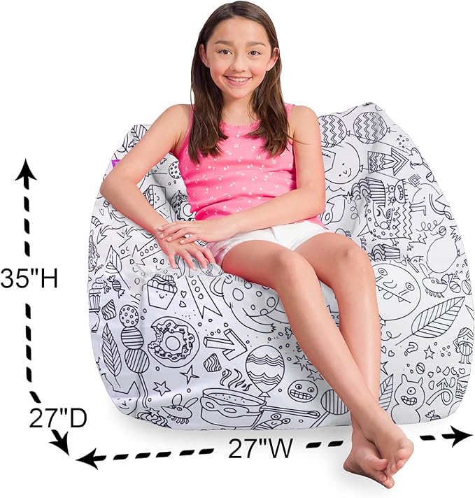 Posh Creations Structured Comfy Bean Bag Chair for Gaming, Reading, and Watching TV, Coronado Chair, Canvas Coloring Fabric - Creatures - LeafyLoom