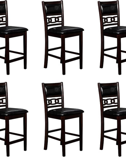 New Classic Furniture Gia Counter Dining Chair (Set of Six), Black PU Upholstered Seat & Back Rest, Ebony - LeafyLoom
