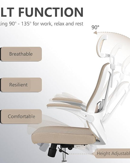 Office Chair 350LBS Capacity,Ergonomic Comfy Home Desk Chair,High Back Gaming Chair with Wheels,Mesh Computer Chair,Lumbar Support, Adjustable Headrest,Flip-up Armrest - LeafyLoom