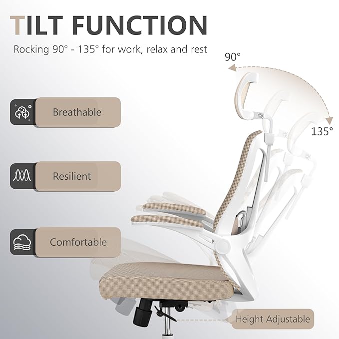 Office Chair 350LBS Capacity,Ergonomic Comfy Home Desk Chair,High Back Gaming Chair with Wheels,Mesh Computer Chair,Lumbar Support, Adjustable Headrest,Flip-up Armrest - LeafyLoom
