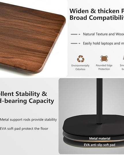 Portable Laptop Floor Stand, Bedside/Sofa Table with Height Adjustable 18''~47'', Stylish Movable Workstation Floor Standing Desk for Office, Meeting Room, living room Easy Assembly, Black - LeafyLoom