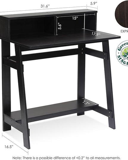 Furinno Simplistic a Frame Computer Desk, Espresso & Just 3-Tier Turn-N-Tube End Table/Side Table/Night Stand/Bedside Table with Plastic Poles, 1-Pack, Americano/Black - LeafyLoom