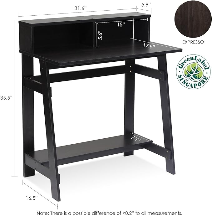 Furinno Simplistic a Frame Computer Desk, Espresso & Just 3-Tier Turn-N-Tube End Table/Side Table/Night Stand/Bedside Table with Plastic Poles, 1-Pack, Americano/Black - LeafyLoom