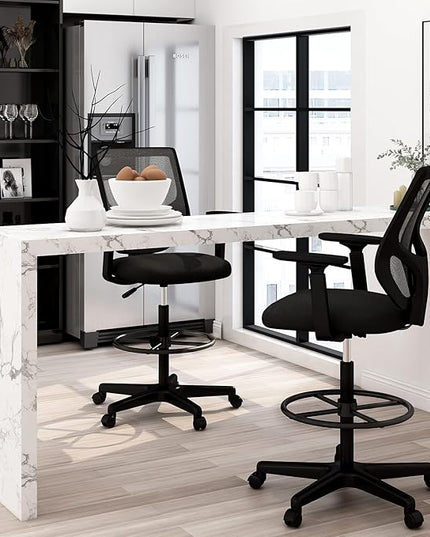Tall Office Chair, Drafting Chair, High Adjustable Standing Desk Chair, Ergonomic Mesh Computer Task Table Chairs with Adjustable Armrests and Foot-Ring for Standing Desk and Bar Height Desk - LeafyLoom