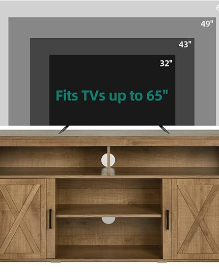YITAHOME Highboy Farmhouse Barn Door TV Stand for 65 Inch TV, Modern Entertainment Center for 300 lbs, Rustic TV Media Console Storage TV Cabinet for Living Room, Barnwood, 59.5” - LeafyLoom