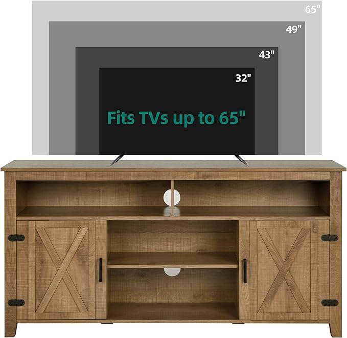 YITAHOME Highboy Farmhouse Barn Door TV Stand for 65 Inch TV, Modern Entertainment Center for 300 lbs, Rustic TV Media Console Storage TV Cabinet for Living Room, Barnwood, 59.5” - LeafyLoom