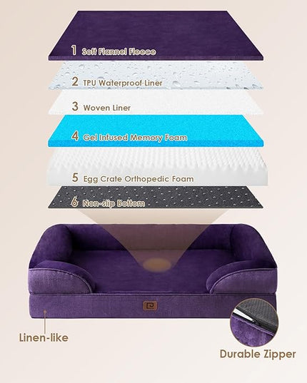 EHEYCIGA Orthopedic Dog Bed for Medium Dogs, Waterproof Memory Foam Medium Dog Beds with Sides, Non-Slip Bottom and Egg-Crate Foam Medium Dog Couch Bed with Washable Removable Cover, Purple EHEYCIGA