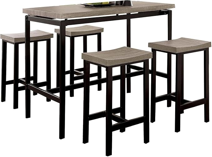 NicBex Dining Table Set for 4 Corner Dining Table Set 5 Pc Counter Height Table Set Sturdy Metal Construction Dining Room Furniture, Easy Assemble, Black+ Gray - LeafyLoom