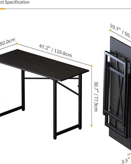 Folding Computer Desk 47 inch Writing Gaming Computer Camping Table, No Assembly Required Home Office Desk, Black - LeafyLoom