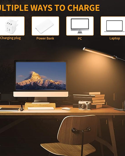 Desk Lamp for Office Home, 5W USB Amber LED Clip on Light, Flexible Gooseneck Clamp Light, 5 Brightness Levels, 4/8/12/18H Auto Timer, Eye-Caring Desk Light for Bedside Office,1600K Color (Metal) - LeafyLoom