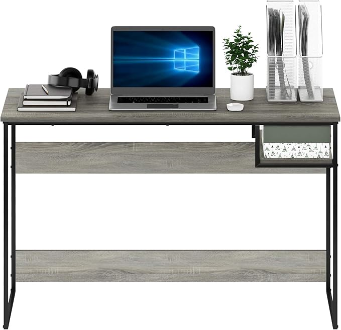 FURINNO Moretti Lifestyle Study Desk, 45 Inches, French Oak Grey - LeafyLoom