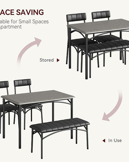 GAOMON Dining Table Set for 4, Kitchen Table with Upholstered Chairs and Bench, 4-Person Dining Room Table Set, Rectangular Kitchen Table Set for Small Space, Apartment, Home, Studio, Rustic Grey - LeafyLoom