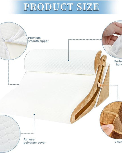 Bed Wedge Pillow for Sleeping 3PCS, 20-in-1 Adjustable Memory Foam Wedge Pillow for Acid Reflux, 3-in-1 Incline Pillow Wedge for After Surgery, Snoring, Back Pain(Brown) - LeafyLoom