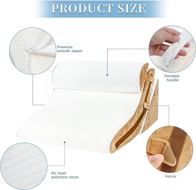 Bed Wedge Pillow for Sleeping 3PCS, 20-in-1 Adjustable Memory Foam Wedge Pillow for Acid Reflux, 3-in-1 Incline Pillow Wedge for After Surgery, Snoring, Back Pain(Brown) - LeafyLoom