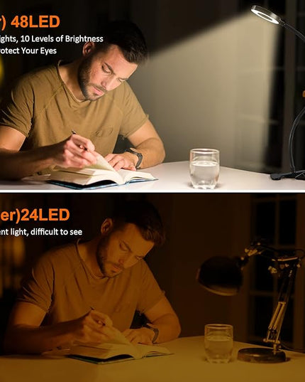Clip on Light Reading Lights, 48 LED USB Desk Lamp with 3 Color Modes 10 Brightness, Eye Protection Book Clamp Light, 360 ° Flexible Gooseneck Clamp Lamp for Desk Headboard Video Conferencing - LeafyLoom