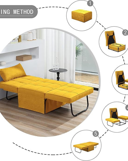 Sofa Bed, 4 in 1 Multi-Function Folding Ottoman Breathable Linen Couch Bed with Adjustable Backrest Modern Convertible Chair for Living Room Apartment Office, Yellow - LeafyLoom