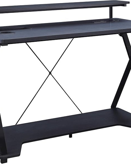 OSP Home Furnishings Checkpoint Ghost Battlestation Gaming Desk with RGB LED Lights, Black - LeafyLoom