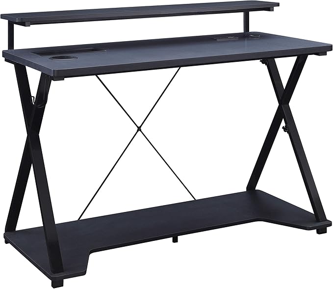 OSP Home Furnishings Checkpoint Ghost Battlestation Gaming Desk with RGB LED Lights, Black - LeafyLoom