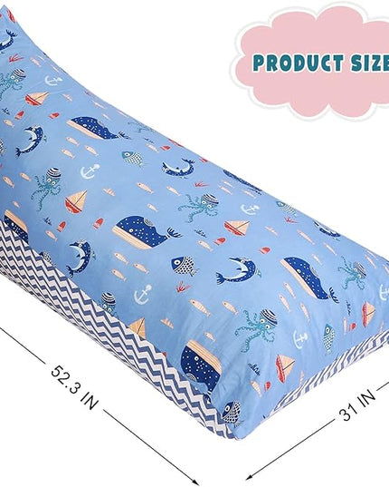 Stuffed Animal Storage Bean Bag Chair Cover, Cotton Blue Marine Life Plush Toy Storage Stuff and Sit Seat for Kids/Teens/Adults,52" x 31" Extra Large Triangle Floor Sofa, 200L/52Gal,Cover Only - LeafyLoom