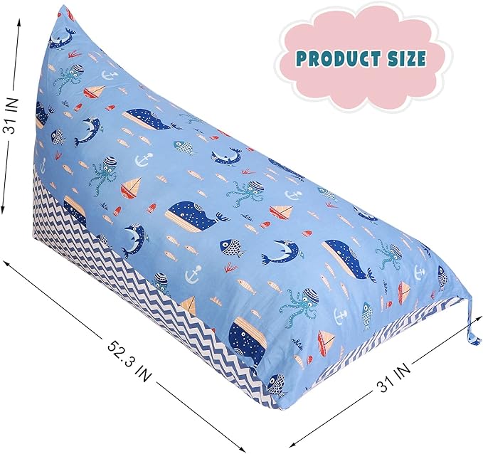 Stuffed Animal Storage Bean Bag Chair Cover, Cotton Blue Marine Life Plush Toy Storage Stuff and Sit Seat for Kids/Teens/Adults,52" x 31" Extra Large Triangle Floor Sofa, 200L/52Gal,Cover Only - LeafyLoom