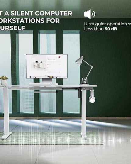 Electric Standing Desk,Adjustable Height Desk With Curved Desktop, Stand Up Desk With 2 Metal Hooks & Cable Organizer Box, Powerful Motor For Fast Switch From Sit To Stand Position 55x24 White - LeafyLoom