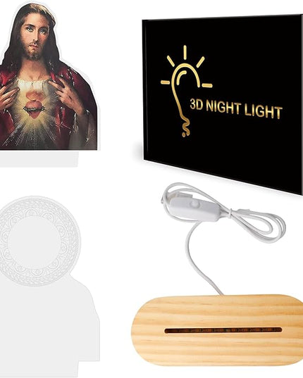 Catholic Gifts for Women, Sacred Heart of Jesus Picture Religious Gifts with Warm Yellow Light for Home Decor, Christian Inspirations Godly Blessed Birthday Gifts for Mother Grandma Men Lady - LeafyLoom