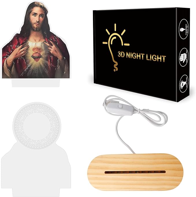 Catholic Gifts for Women, Sacred Heart of Jesus Picture Religious Gifts with Warm Yellow Light for Home Decor, Christian Inspirations Godly Blessed Birthday Gifts for Mother Grandma Men Lady - LeafyLoom