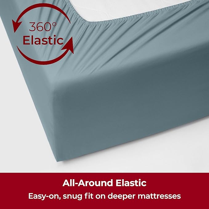 Mellanni Extra Deep King Sheets - 4 PC Iconic Collection Bedding Sheets & Pillowcases - Hotel Luxury, Ultra Soft, Cooling Bed Sheets - Extra Deep Pocket up to 21 inch (King, Spa Blue) - LeafyLoom