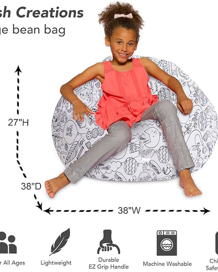 Posh Creations Bean Bag Chair for Kids, Teens, and Adults Includes Removable and Machine Washable Cover, Canvas Coloring Fabric - Fun Creatures, 38in - Large - LeafyLoom